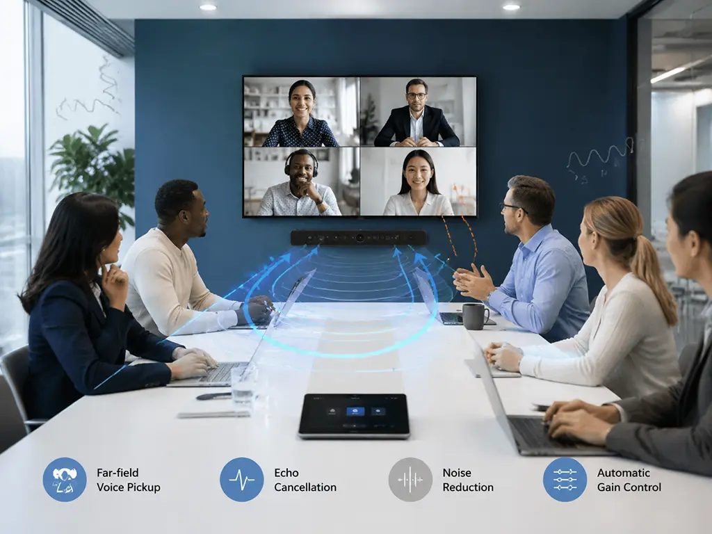 Video conferencing far-field audio setup