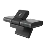 K100 12MP AI voice interactive camera front view featuring 4-mic array and 12MP autofocus lens for digital human interaction