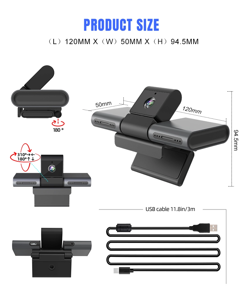 K100 engineering dimension drawing (120mm x 50mm x 94.5mm) with 3m USB cable specification